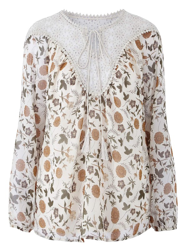 Tie Neck Crochet Gypsy Blouse