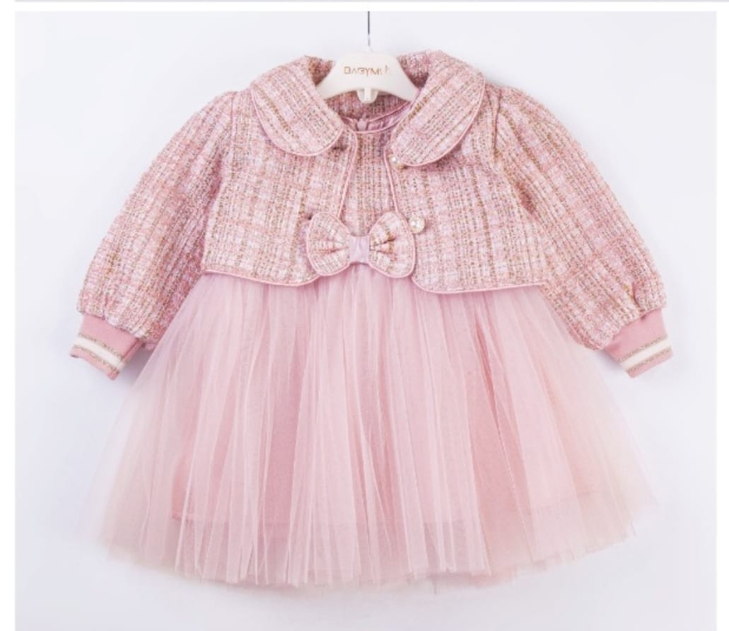 Baby Girls Glitter Embossed Bow Dress & Jacket Set with Purse (6-18M)