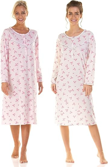 CLEARANCE Blossom Ladies Floral Jersey Long Sleeved Nightdresses by Lady Olga