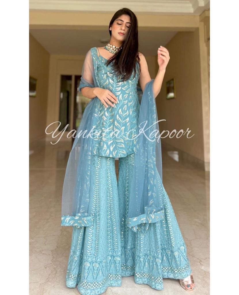 Faux georgette with heavy embroidery work