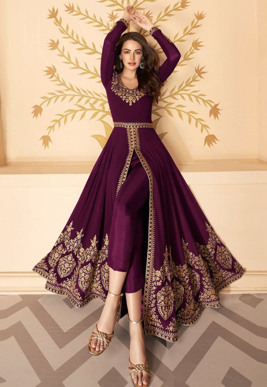 beautiful Designer Suit On Havy Gorgette febric with Chain-Stich work