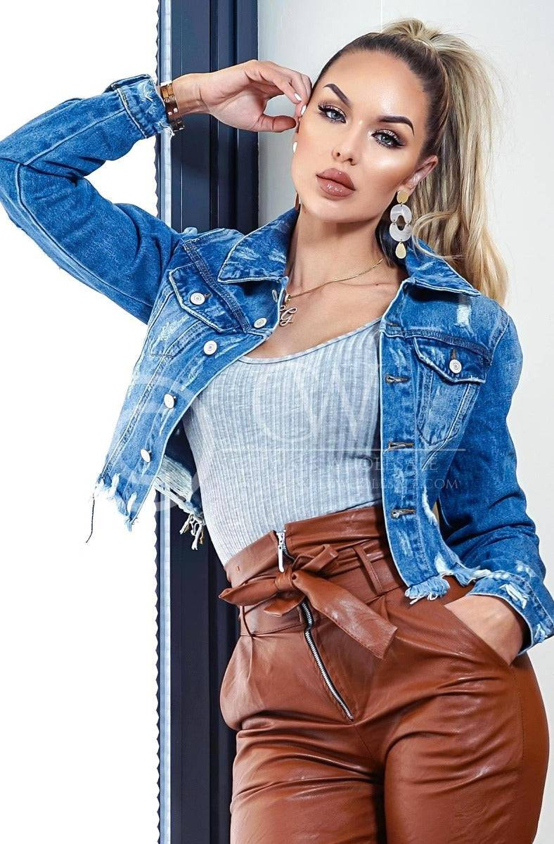 ADRINA CROPPED RIPPED DENIM JACKET