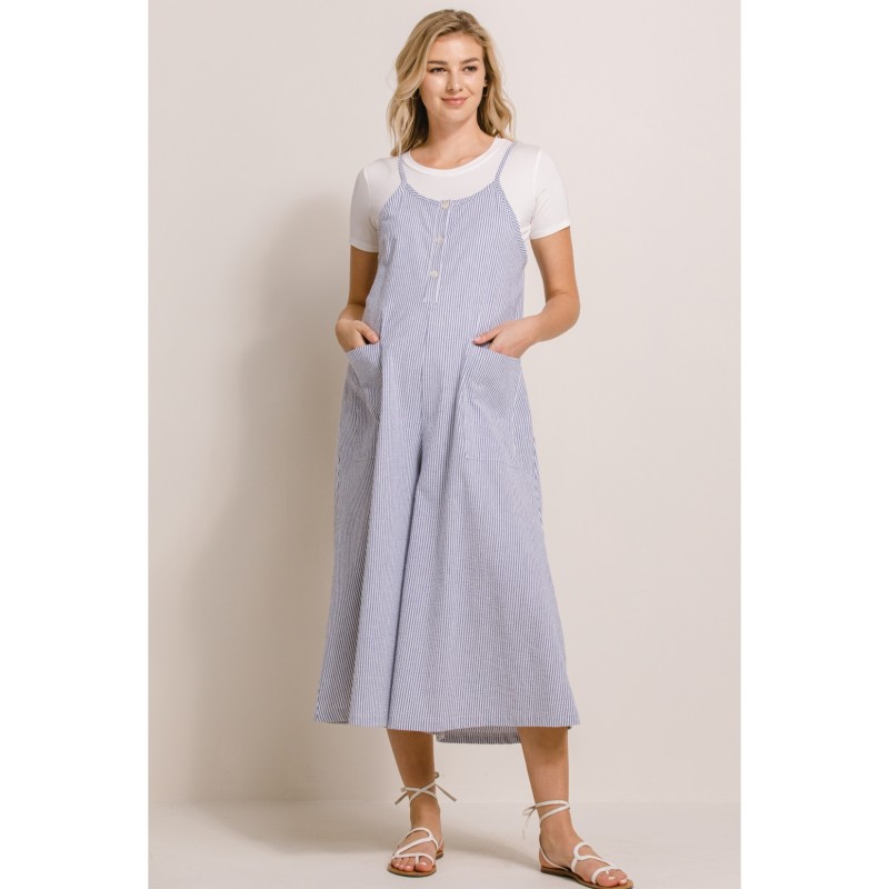 Striped Button Down Maternity Nursing Jumpsuit