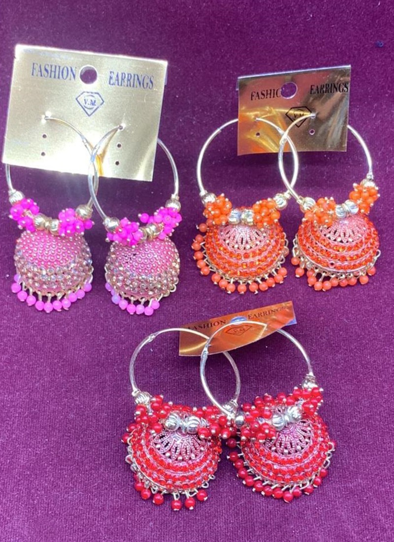 Polki Design Party Wear Bali Style Earrings (Set Of 3 Pcs)