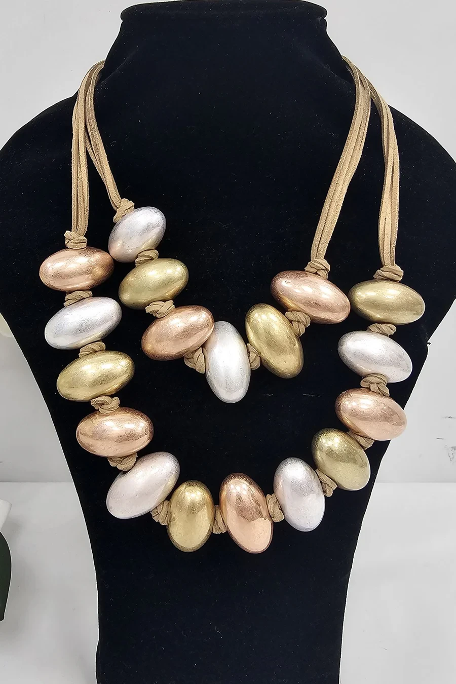 Bead Statement Oval Gold Silver Necklace