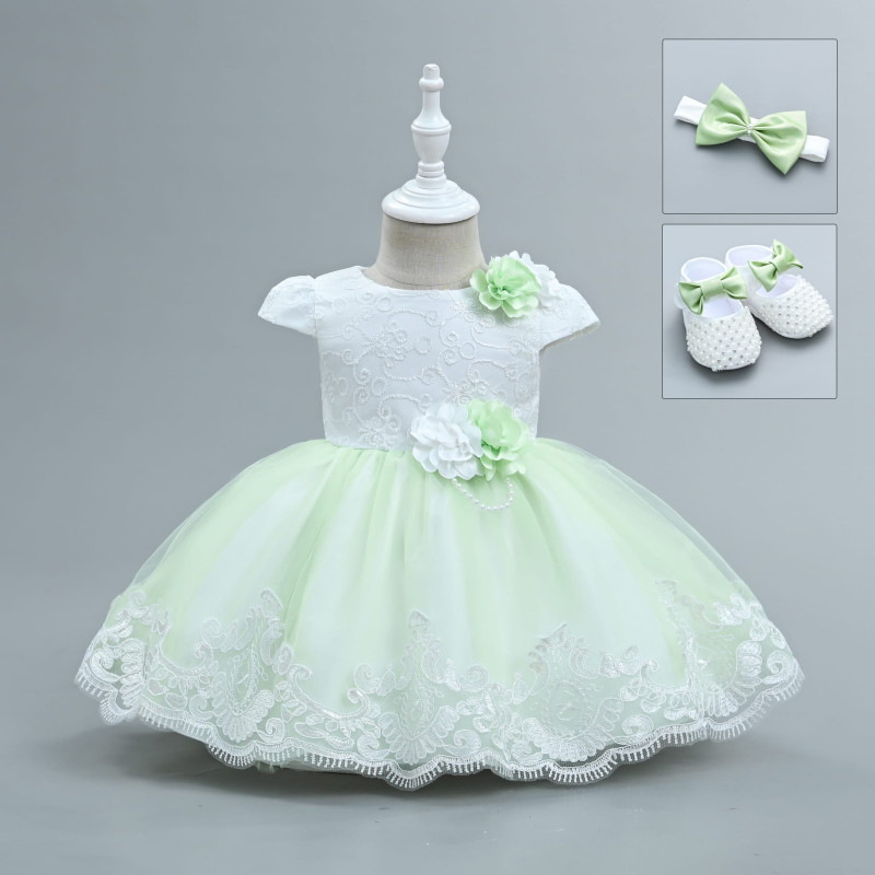 Baby Girls Embroidered Flower Party Dress with Shoes and Headband (6-24M)