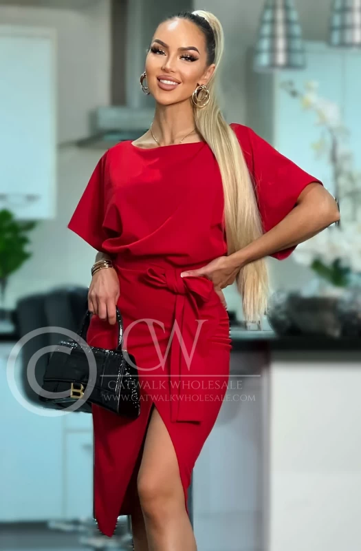 JUDITH WRAP BATWING BODYCON MIDI DRESS