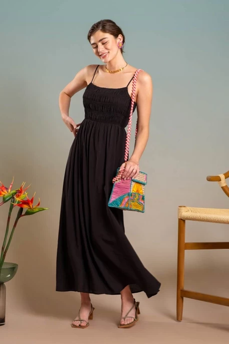 Braided Back Tie Smocked Midi Dress