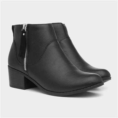 Womens Black Ankle Boot with Zip Trim