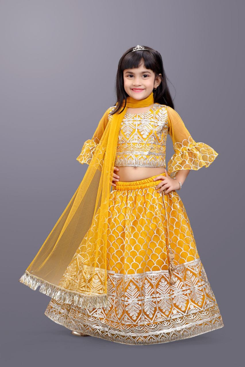 FULLY STICHED KIDS EMBROIDERY CHOLI - YELLOW