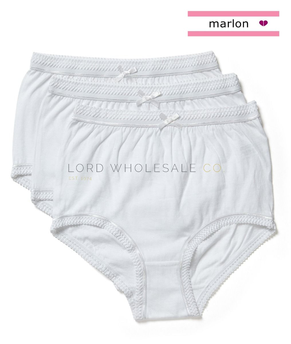 Ladies White  100% Cotton Full Briefs by Marlon