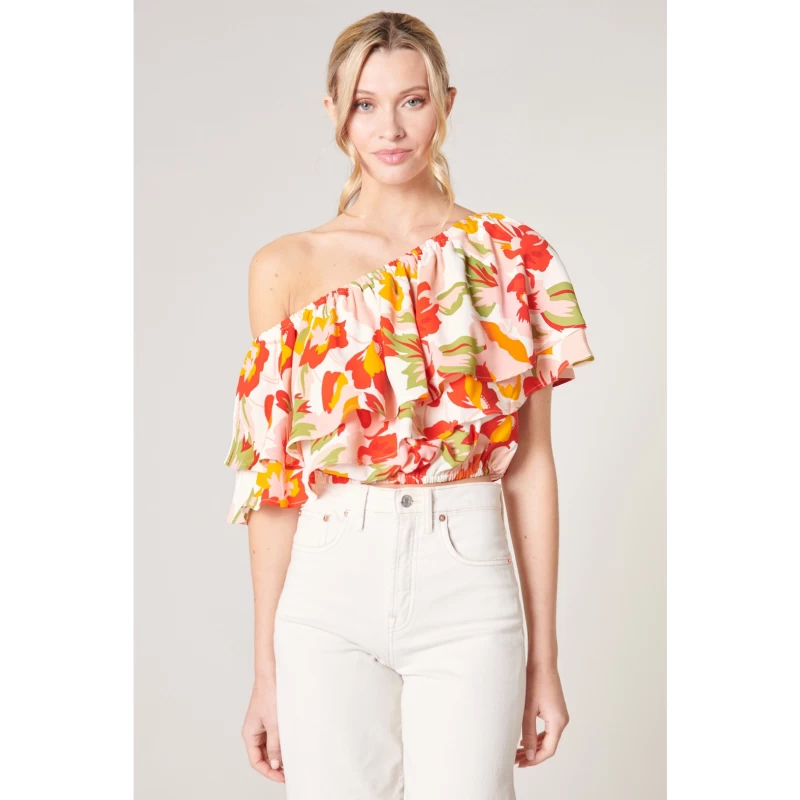 Kailua Floral Charmer One Shoulder Ruffle Top