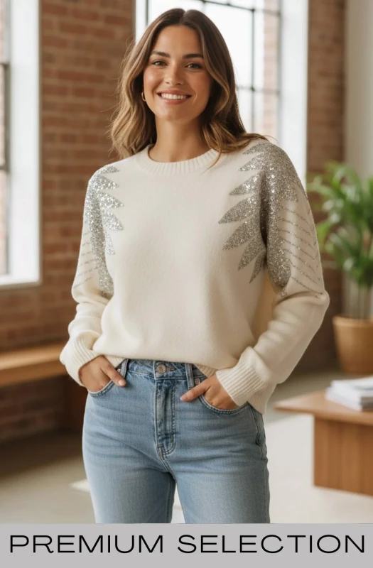 ANGELICA SEQUIN WING LIGHT KNIT JUMPER-IVORY