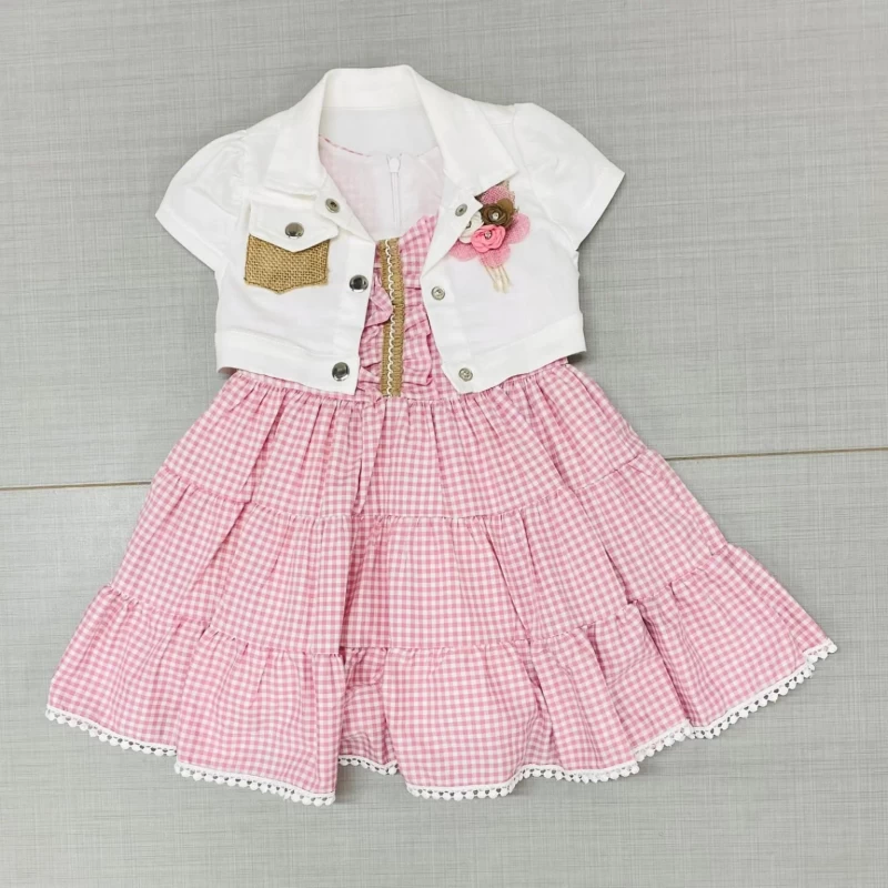 Girls Two Piece Layered Gingham Check Dress with Shrug (2-5Y)