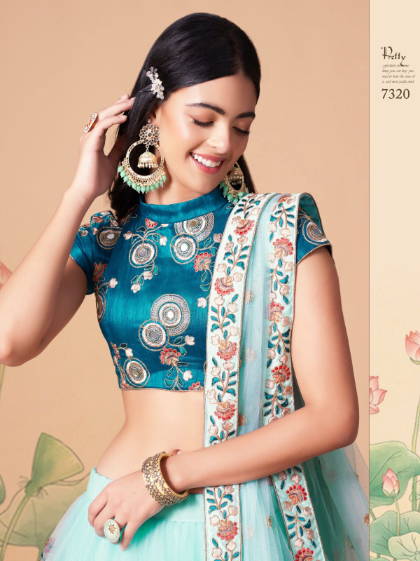 Soft Premium net with heavy embroidery work with Sequence work lehanga