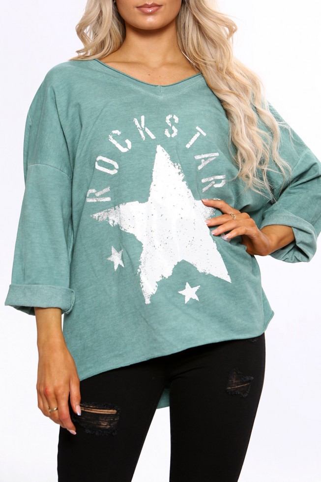 Rock Star Foil Print Oversized Top