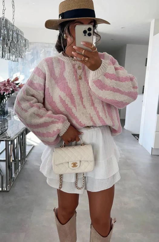 FIONA TIGER PRINT KNITTED JUMPER SWEATER TOP-IVORY