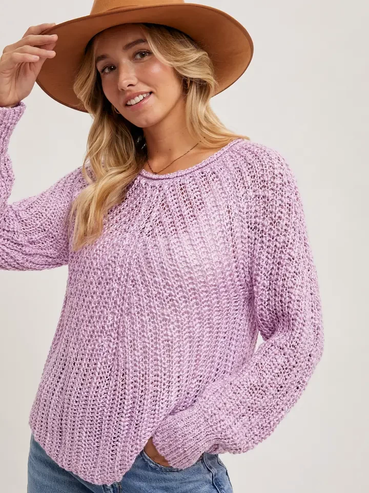 Raglan Cut Open Knit Sweater Pullover