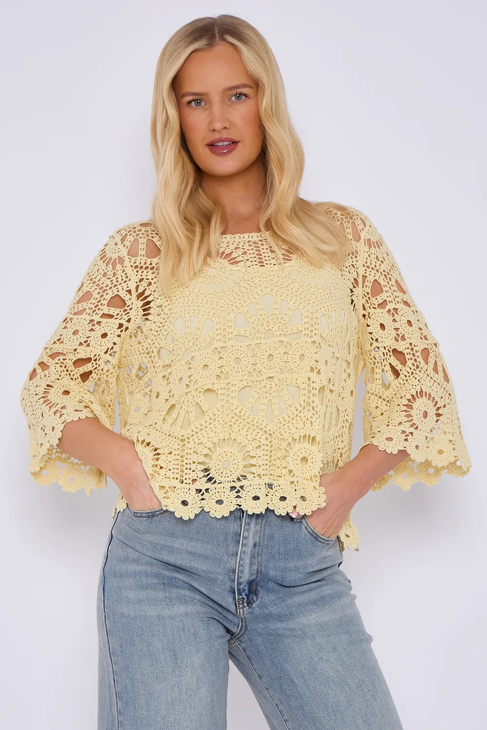 CIRCLE PRINT CROCHET 2-IN-1 TOP