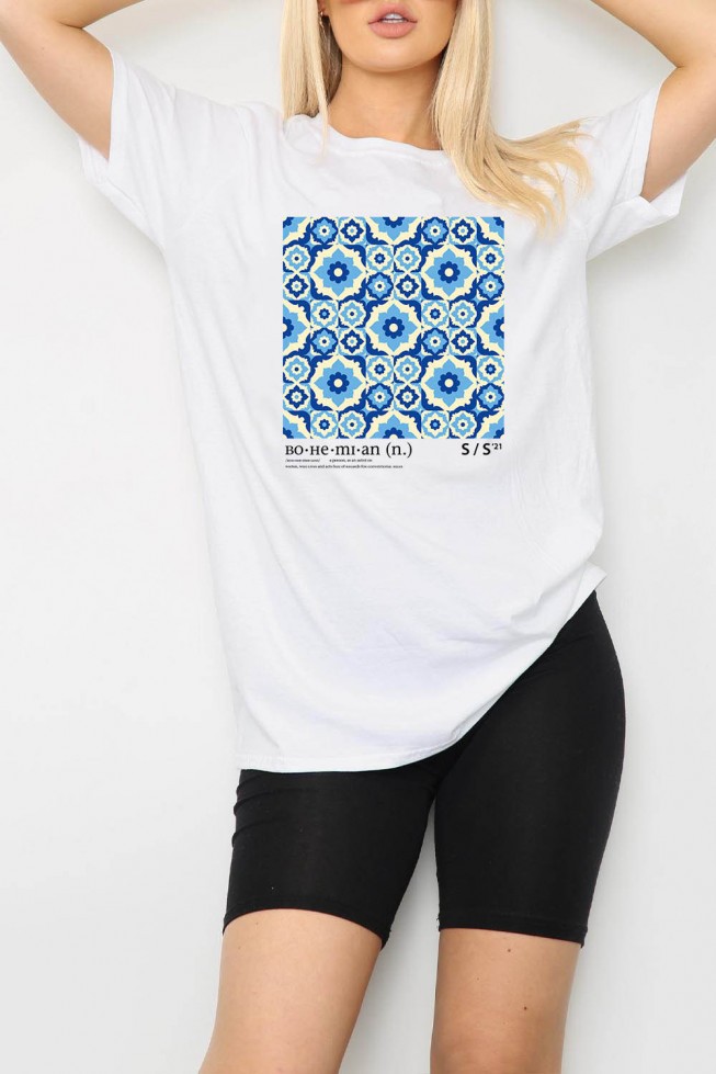 Blue Tile Graphic Oversized T-Shirt