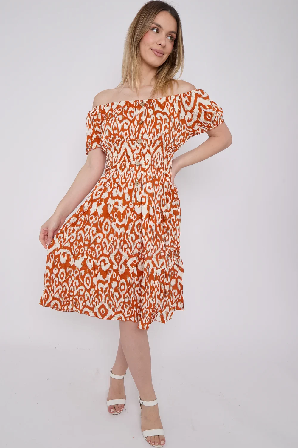 PRINTED OFF SHOULDER DRESS