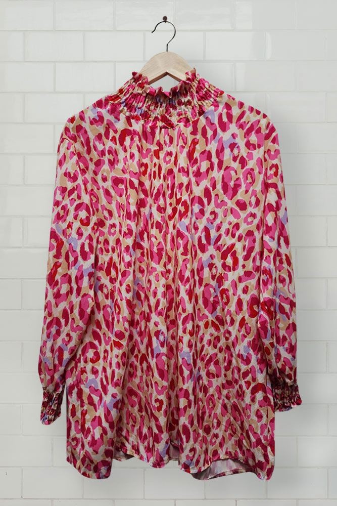 Leopard Print High Neck Style Women Italian Top