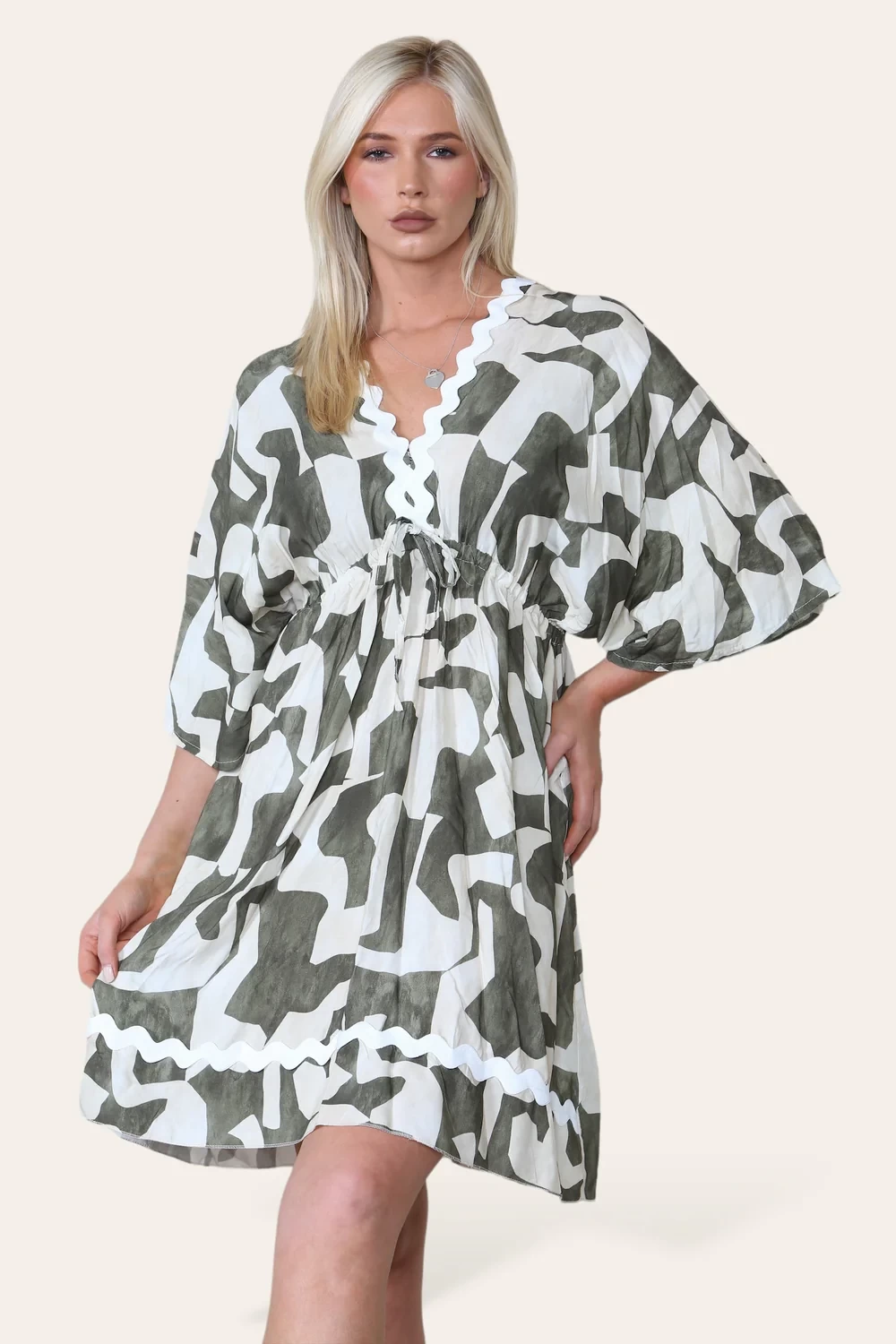 DETAIL TRIM PRINTED DRESS