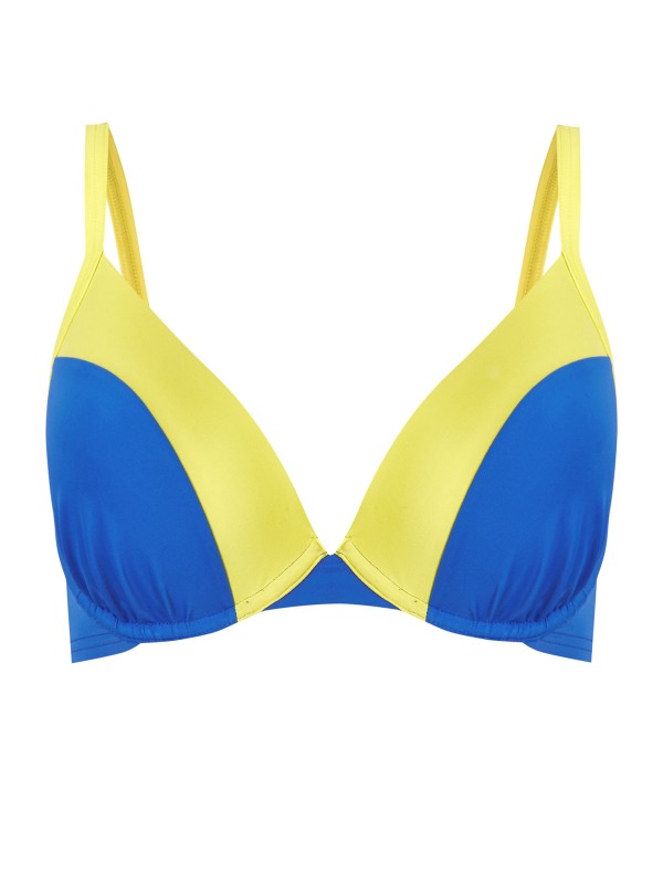 M&5 BLUE Color Block Plunge Bikini Top - Size 32 to 38 (B-C-D-DD)