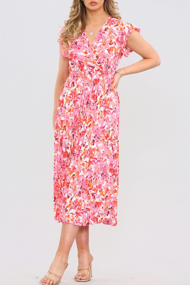 Floral Print Pleated Midi Dress