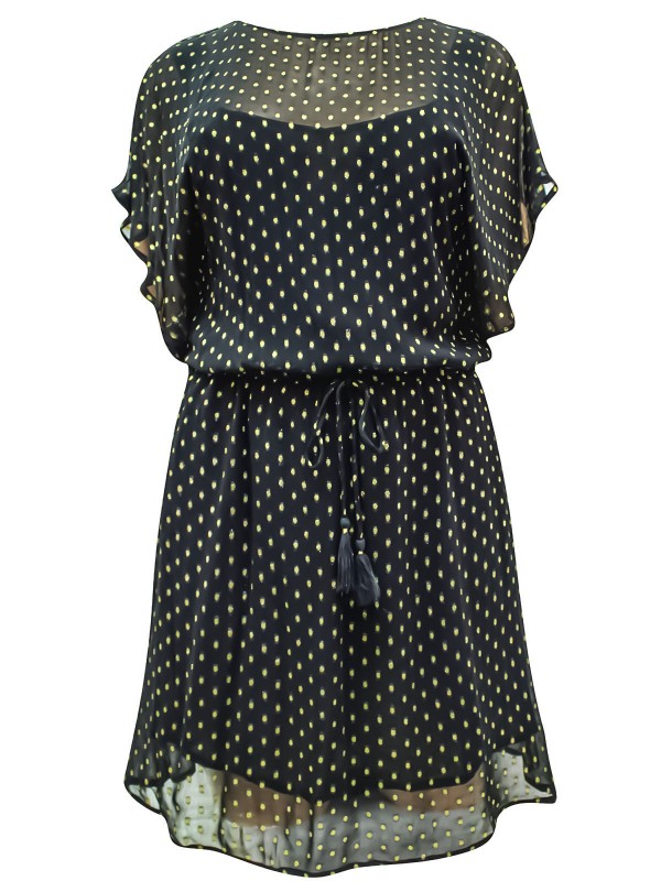 Metallic Spot Tassel Tie Dress