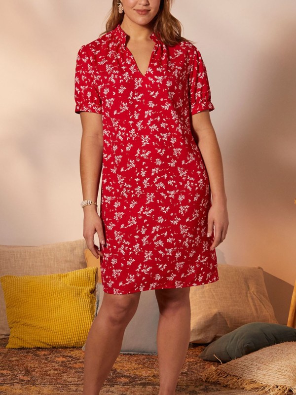 Floral Print Notch Neck Dress