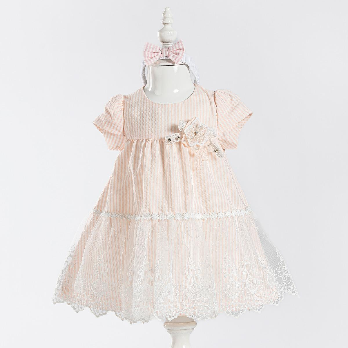 Baby Girls Stripe Layered Cotton Summer Dress with Headband (9-24MY)