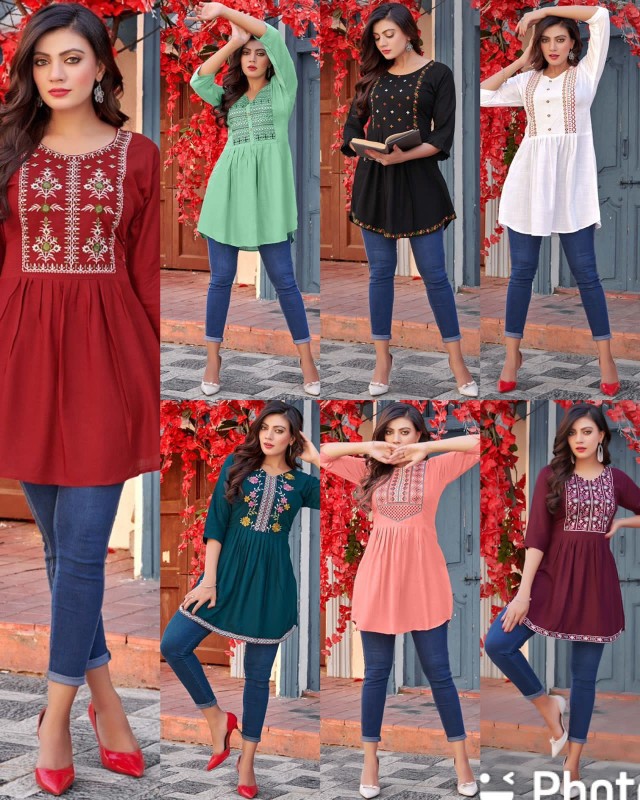 Embroidery Work Short Tops for Office and Regular Wear