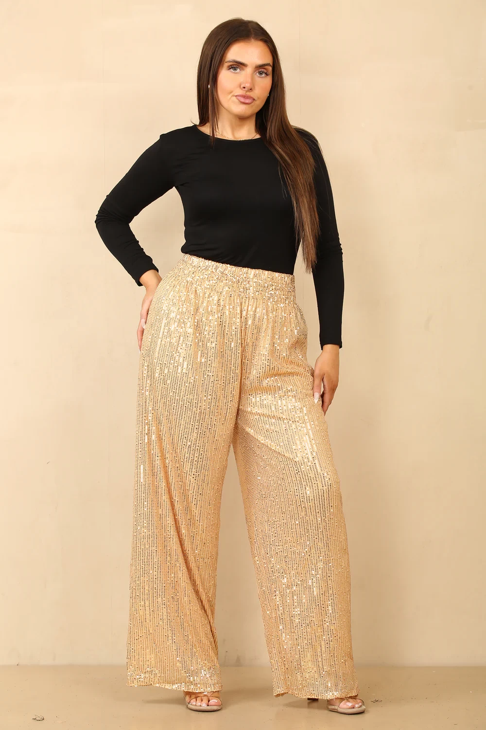 BELEN FLARE SEQUIN TROUSER - GOLD