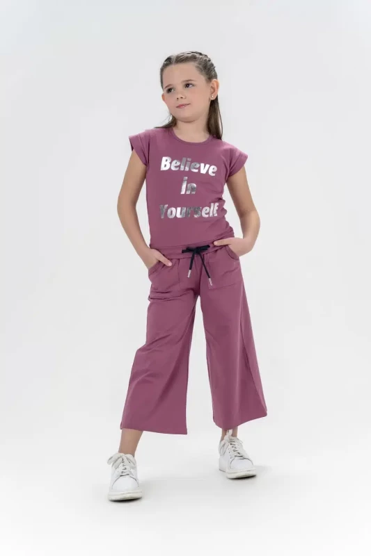 Girls “Believe in Yourself” Foil Print Loungewear Set (5-12Y)