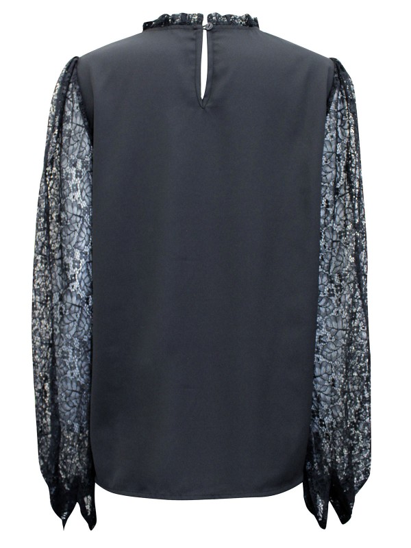 Lace Sleeve High Neck Top