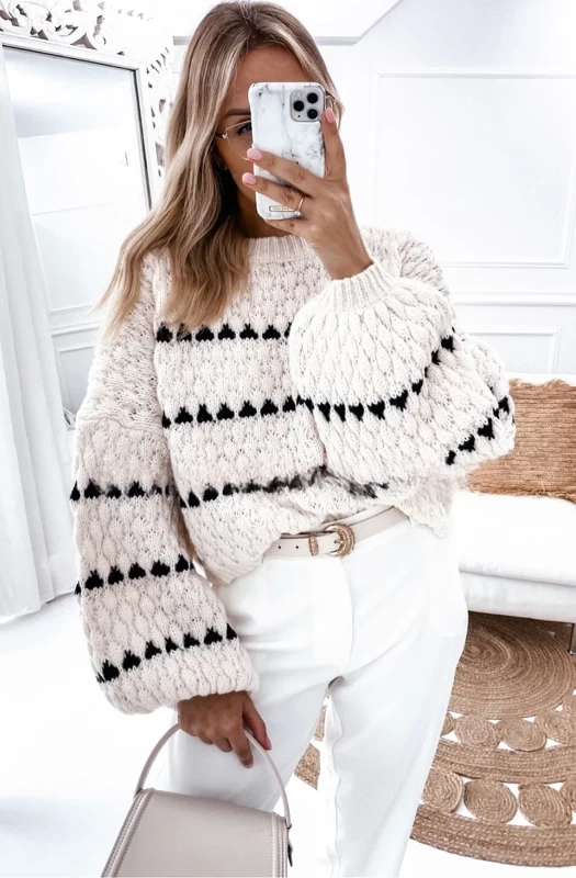 JODIE PATTERNED KNITTED JUMPER SWEATER TOP-STONE