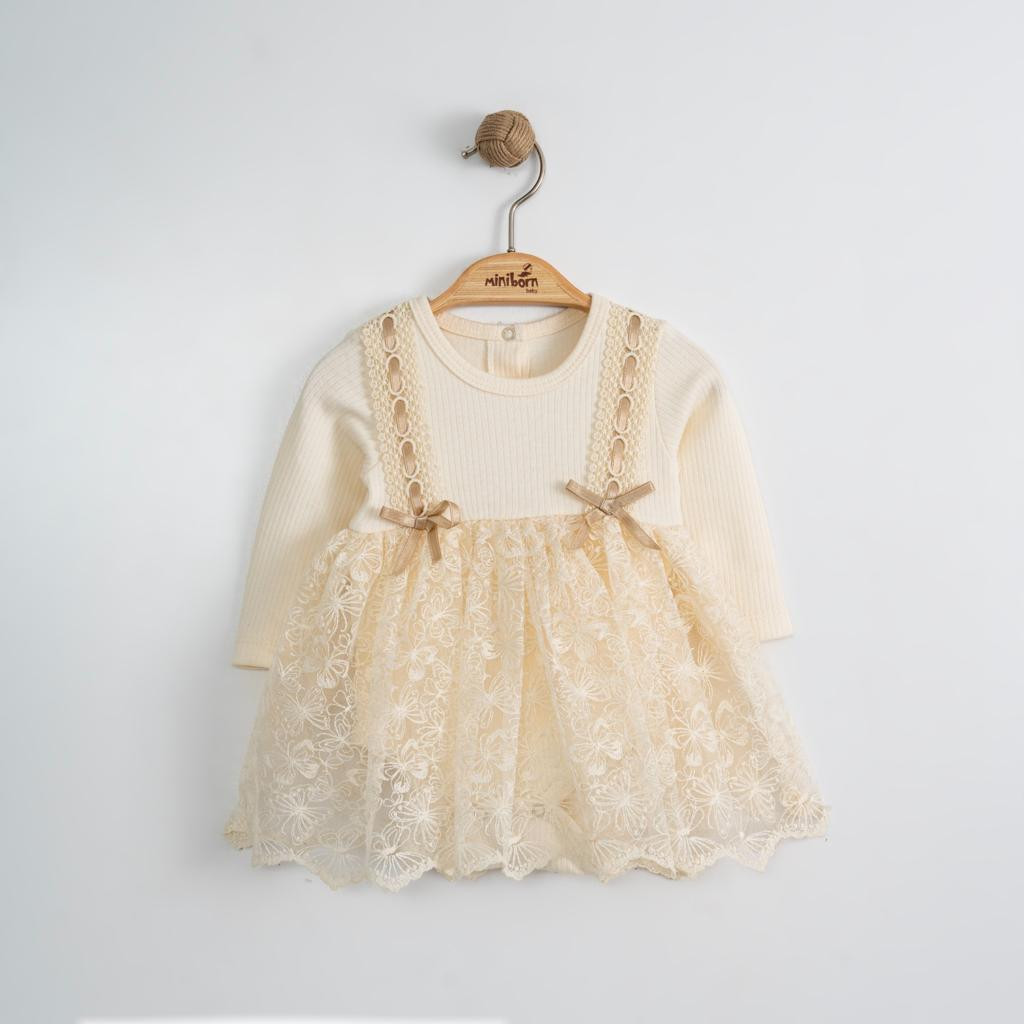 Baby Girls Full Sleeve Embroidered Lace Spanish Bow Dress & Headband (0-12M)