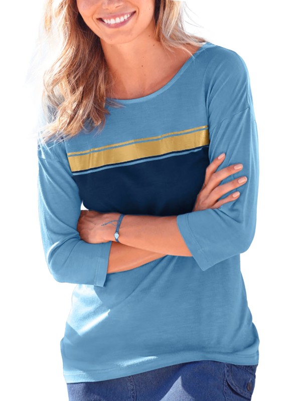 Block Striped 3/4 Sleeve Jersey Top