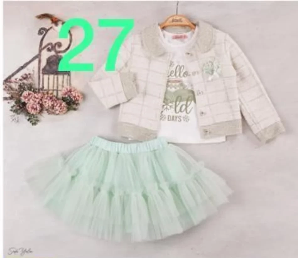 Girls Three Piece Glitter Embossed Cardigan & Net Skirt Set (2-5Y)