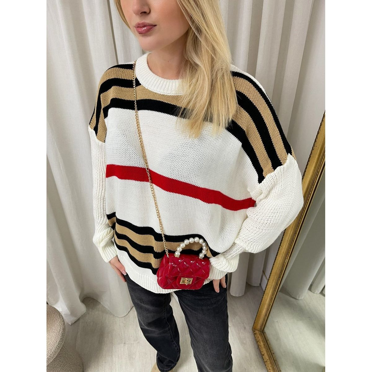 STRIPED LONG SLEEVE KNITTED JUMPER