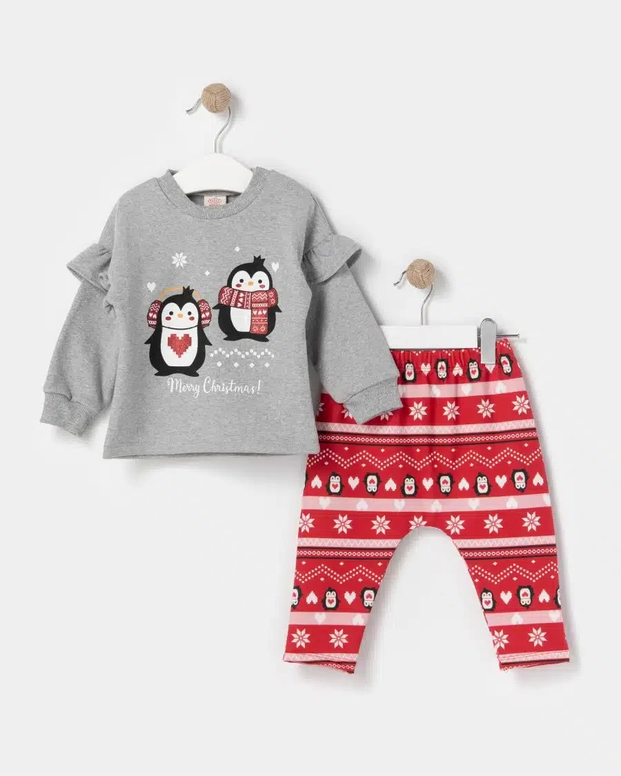 Baby Girls Two Piece Glitter Penguin Christmas Legging Set (9-24M)