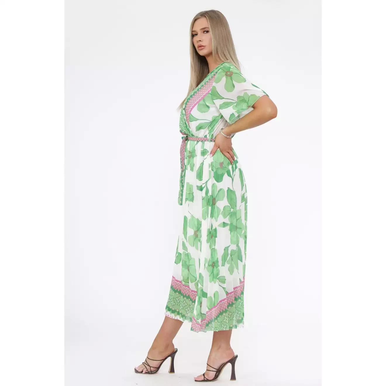 Floral pleated beited dress