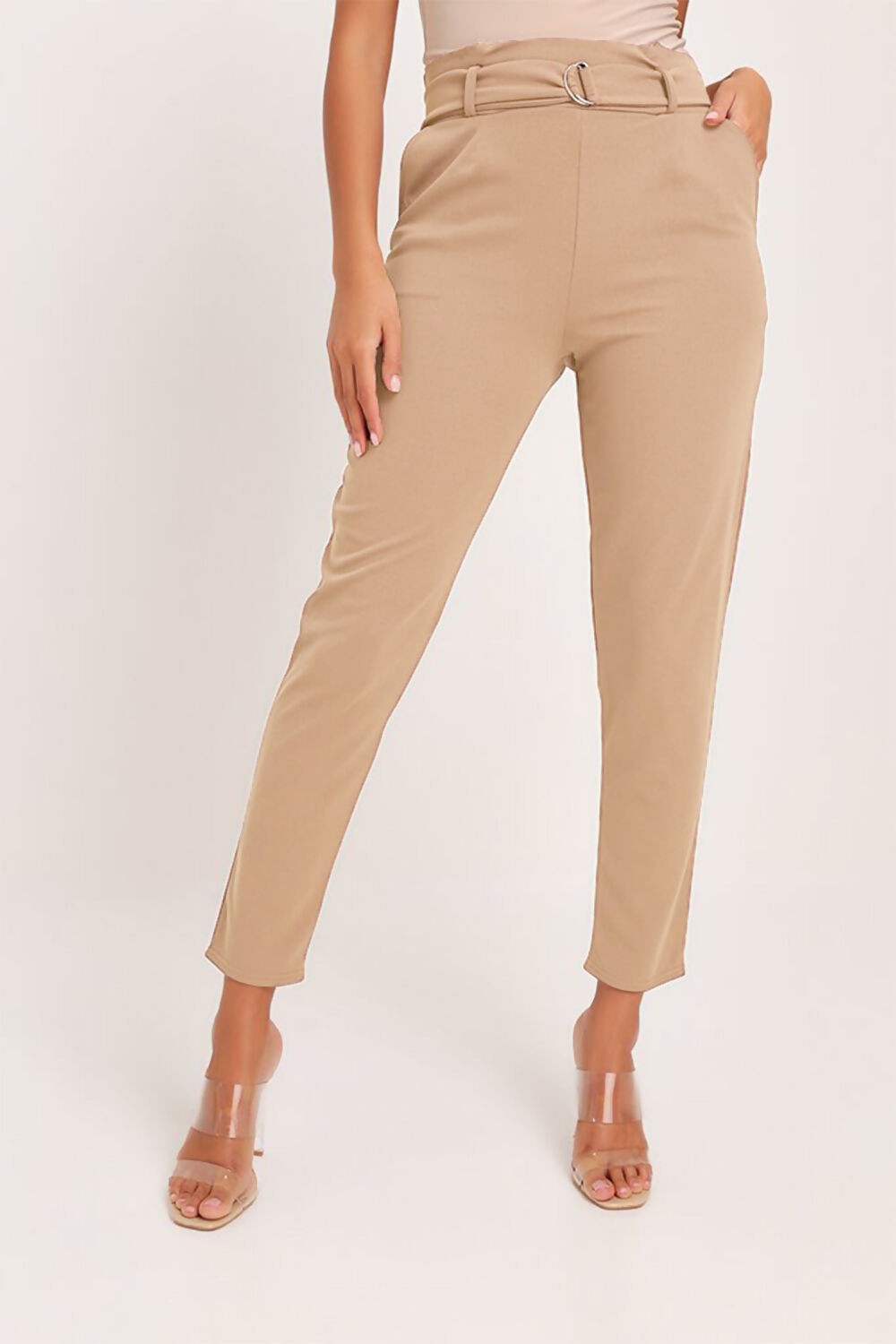 BLACK D-RING BELT TAPERED TROUSER