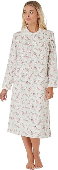 Lady Olga 100% Brushed Cotton Long-Sleeve Wincyette Nightie Style Verity 3040 Pink