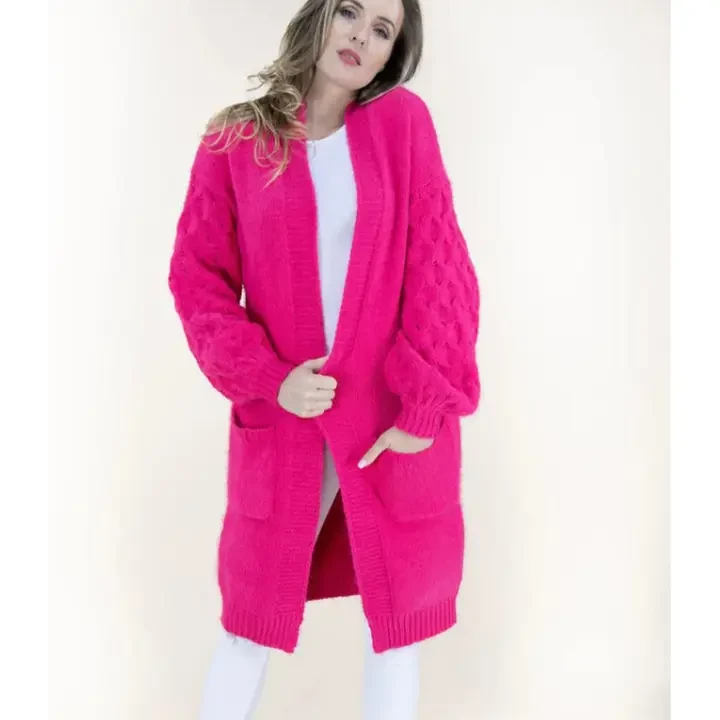 Braid Knitted Sleeves Long Open Cardigan