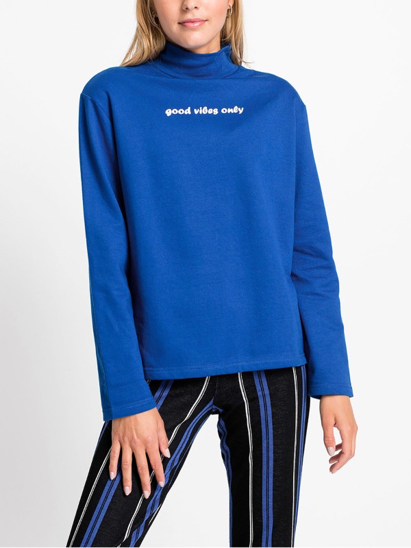 Pure Cotton High Neck 'Good Vibes Only' Sweatshirt