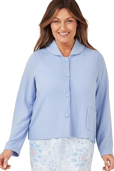 Marlon Women's Polly Lightweight Button Through Bed Jacket Short Robe Blue