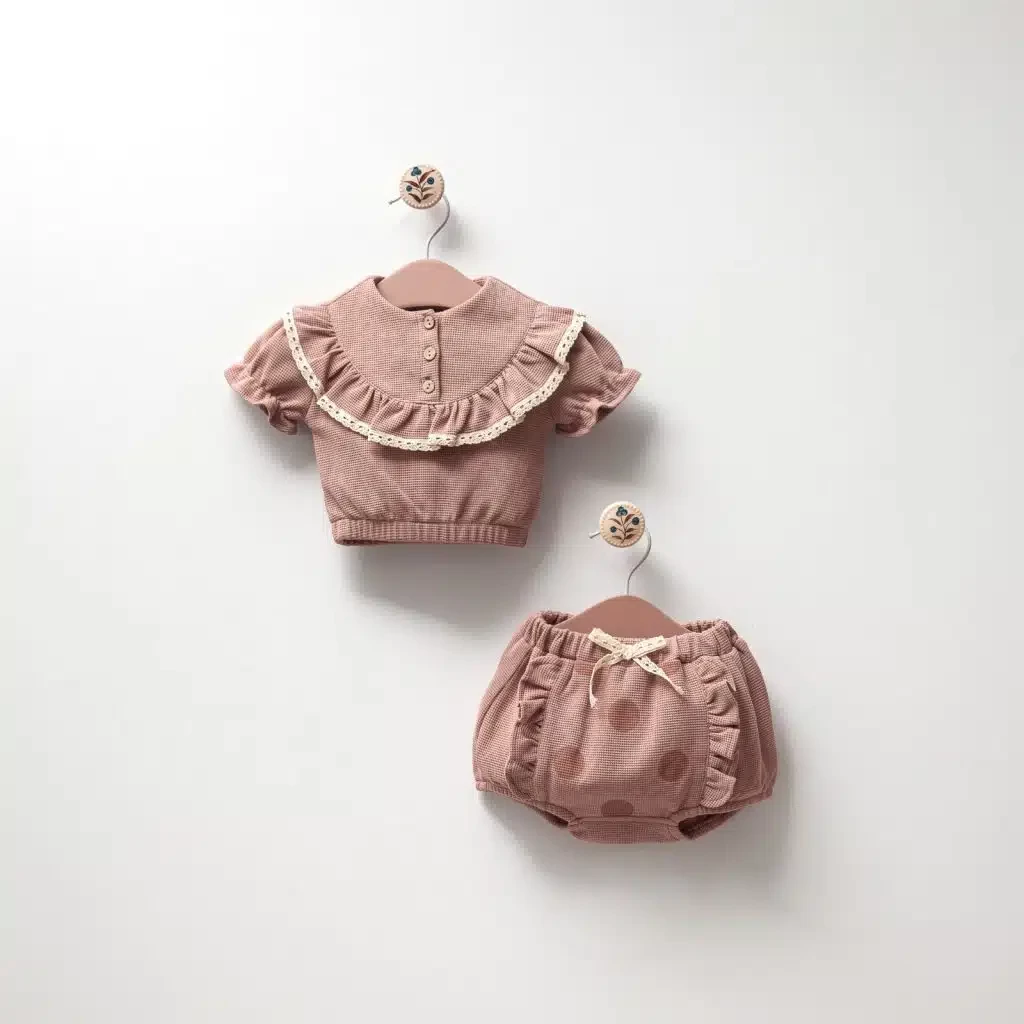 Baby Girls Two Piece Frilly Spanish Top & Polka Dot Shorts Sets (6-18M)