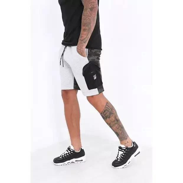 Grey printed comouflage zip pocket detail shorts